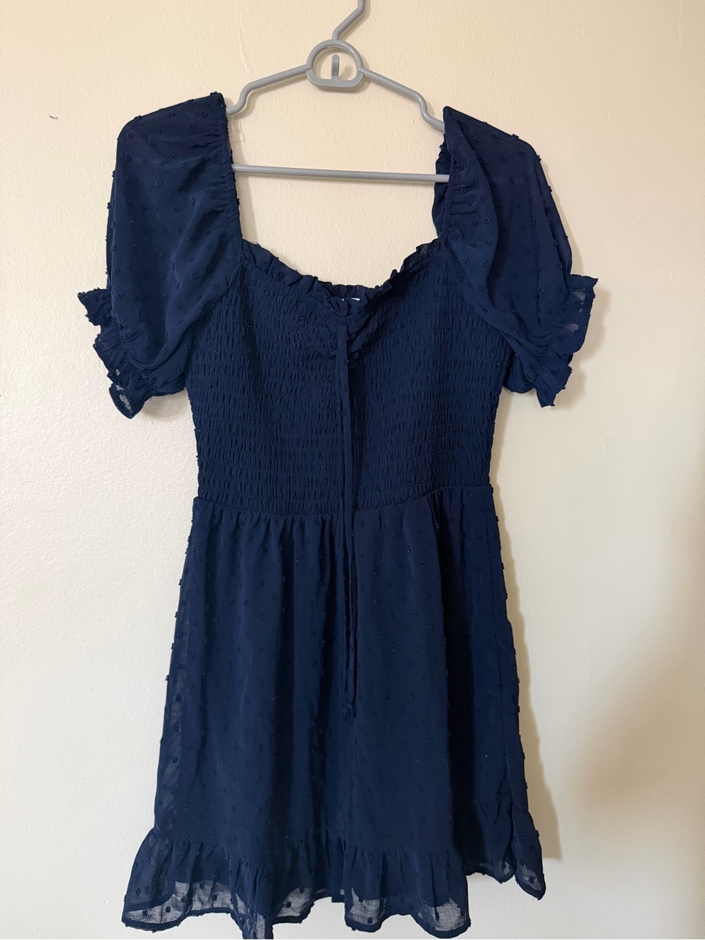Navy Swiss Dot Puff Sleeve Mini Dress